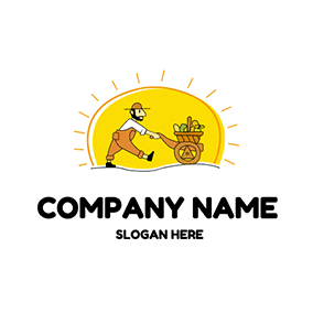 Sun Logo Trolley Sun Cartoon Farmer logo design