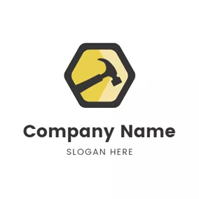 Woodworking Logo Black Hexagon and Hammer logo design