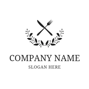 Restaurant Logo Black Knife and Fork logo design