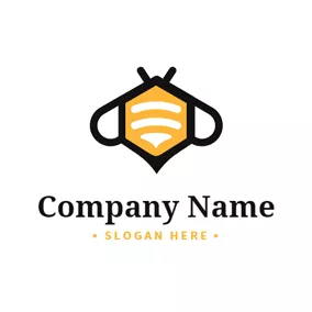 Bee Logo Black Pentagon and Flat Bee logo design