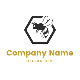 Bee Logo Black Pentagon and Vivid Bee logo design