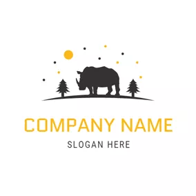 Outdoor Logo Black Tree and Rhinoceros logo design