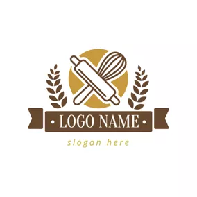 Bakery Logo Brown Kitchenware and Wheat logo design