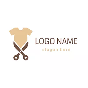 T-shirt Logo Brown Scissor and Beige T Shirt logo design