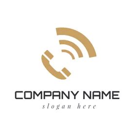 Communication Logo Brown Telephone and Signal logo design