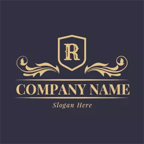 Emblem Logo Classic Golden Letter R logo design