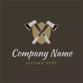 Woodworking Logo Cross Axe and Badge logo design