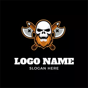 Gaming - Cross Axe & Human Skeleton logo design