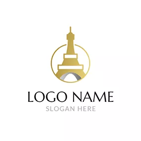 Travel & Hotel Logo Golden Circle and Eiffel Tower logo design