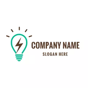 Industrial Logo Green Bulb and Brown Lightening logo design