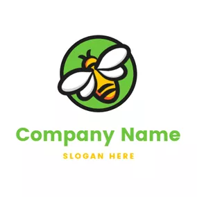 Bee Logo Green Circle and Fly Bee logo design