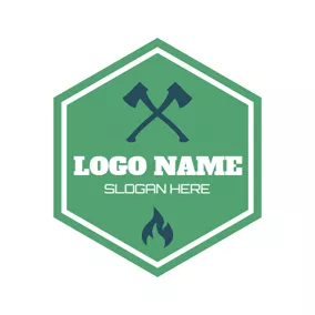 Outdoor Logo Green Hexagon and Crossed Axe logo design