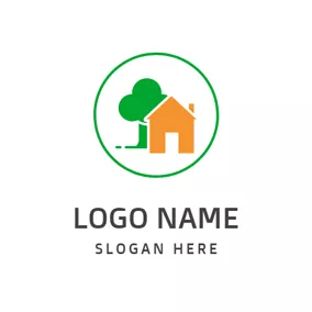 Nature Logo Green Tree and Yellow House logo design