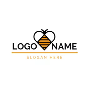 Bee Logo Heart Shape and Cute Bee logo design