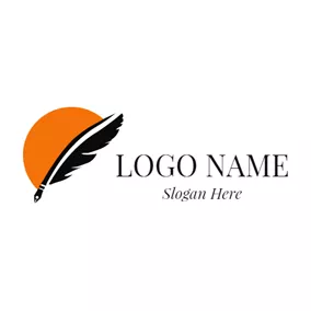 Education Logo Orange Sun and Feather Pen logo design