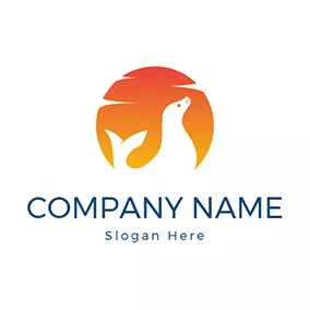 Seal Logo Orange Sun and White Seal logo design