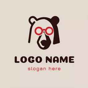 Animal & Pet Logo Red Glasses and Black Bear logo design