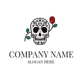 Fashion & Beauty Logo Red Rose and Black Skull logo design