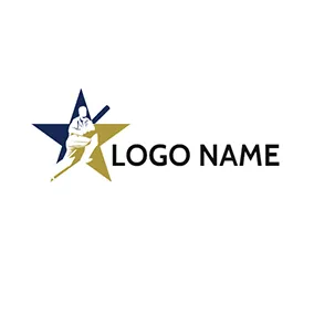 Cricket Logo Star and Batsman With Cricket Bat logo design