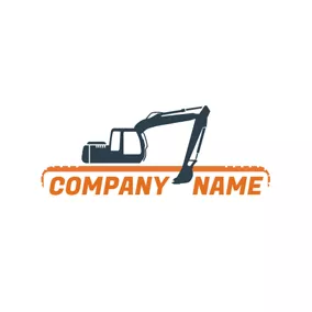 Excavator Logo Yellow Banner and Excavator logo design