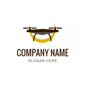 Drone Logo Yellow Moon and Flat Drone logo design