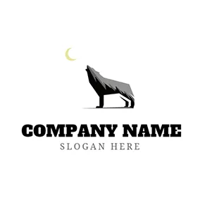 Wolf Logo Yellow Moon and Gray Wolf logo design